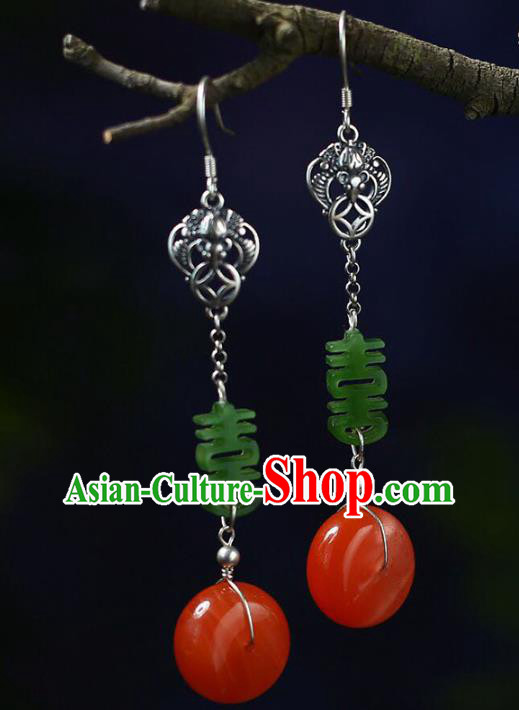 Handmade China Wedding Agate Eardrop Jewelry Traditional Accessories National Cheongsam Silver Bat Earrings Handmade China Wedding Agate Eardrop Jewelry Traditional Accessories National Cheongsam Silver Bat Earrings