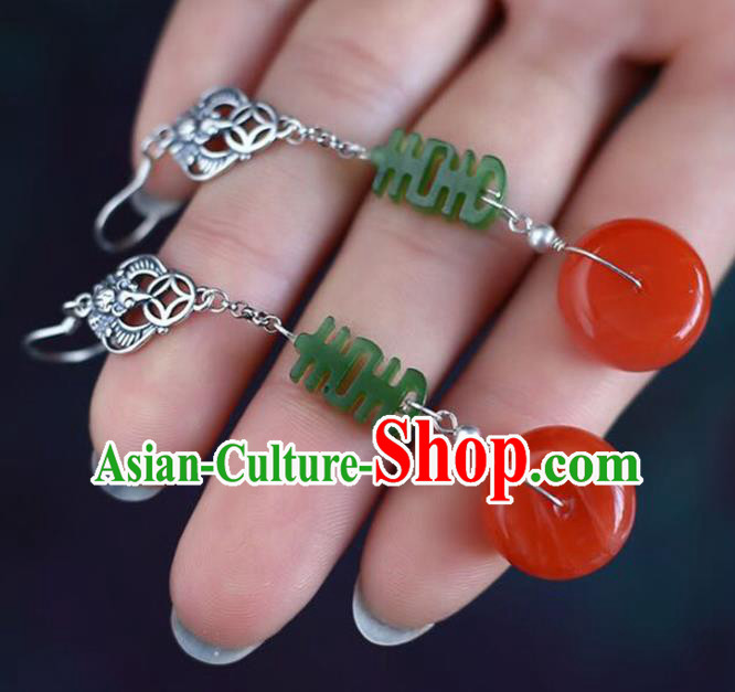 Handmade China Wedding Agate Eardrop Jewelry Traditional Accessories National Cheongsam Silver Bat Earrings Handmade China Wedding Agate Eardrop Jewelry Traditional Accessories National Cheongsam Silver Bat Earrings