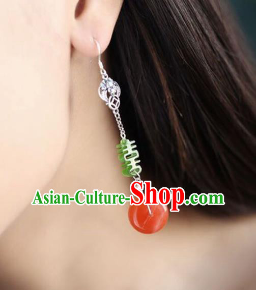 Handmade China Wedding Agate Eardrop Jewelry Traditional Accessories National Cheongsam Silver Bat Earrings Handmade China Wedding Agate Eardrop Jewelry Traditional Accessories National Cheongsam Silver Bat Earrings