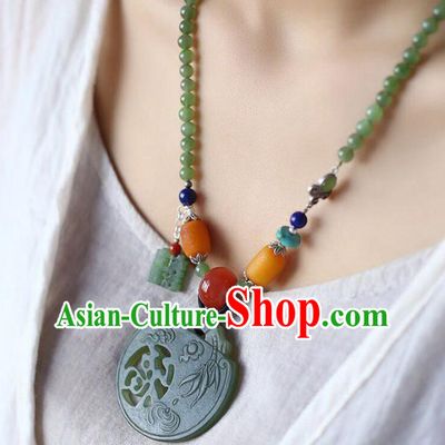 Chinese Classical Jade Beads Necklet Pendant Handmade Beeswax Accessories National Wedding Necklace