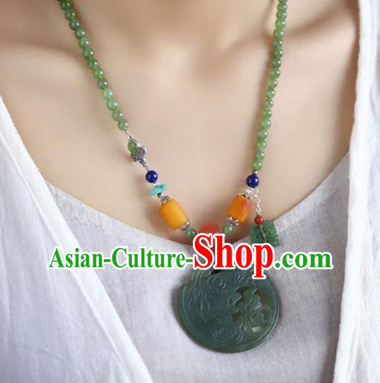 Chinese Classical Jade Beads Necklet Pendant Handmade Beeswax Accessories National Wedding Necklace Chinese Classical Jade Beads Necklet Pendant Handmade Beeswax Accessories National Wedding Necklace