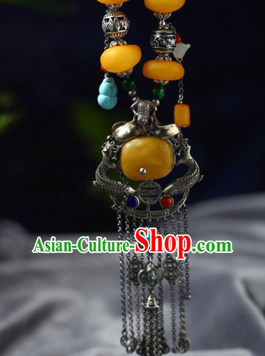 Chinese Classical Silver Carving Fish Necklet Pendant Handmade Beeswax Accessories National Tassel Necklace Chinese Classical Silver Carving Fish Necklet Pendant Handmade Beeswax Accessories National Tassel Necklace