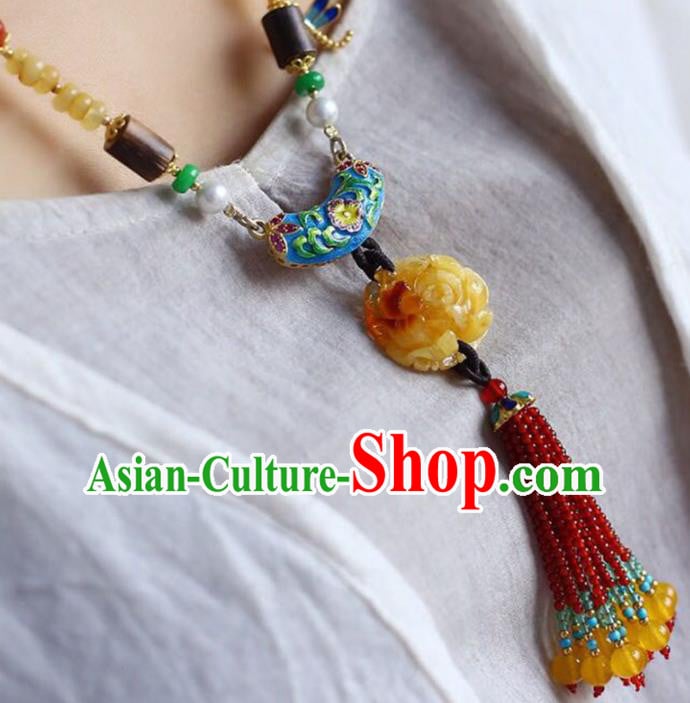 Chinese Classical Cloisonne Necklet Pendant Handmade Beeswax Accessories National Garnet Beads Tassel Necklace Chinese Classical Cloisonne Necklet Pendant Handmade Beeswax Accessories National Garnet Beads Tassel Necklace