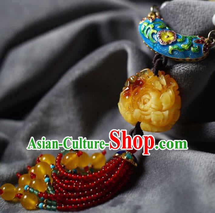 Chinese Classical Cloisonne Necklet Pendant Handmade Beeswax Accessories National Garnet Beads Tassel Necklace Chinese Classical Cloisonne Necklet Pendant Handmade Beeswax Accessories National Garnet Beads Tassel Necklace