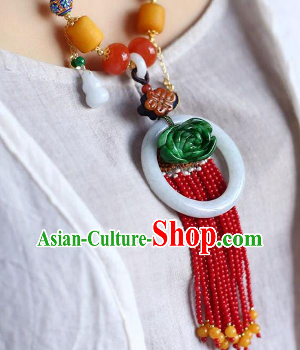 Chinese Classical Garnet Beads Tassel Necklet Pendant Handmade Jadeite Accessories National Necklace Chinese Classical Garnet Beads Tassel Necklet Pendant Handmade Jadeite Accessories National Necklace