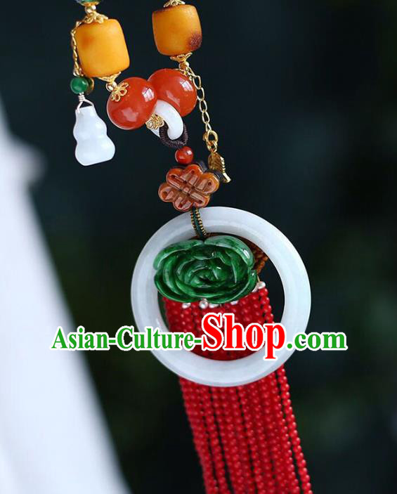 Chinese Classical Garnet Beads Tassel Necklet Pendant Handmade Jadeite Accessories National Necklace Chinese Classical Garnet Beads Tassel Necklet Pendant Handmade Jadeite Accessories National Necklace