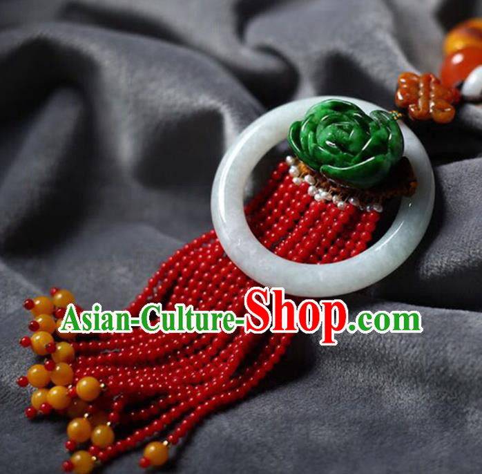 Chinese Classical Garnet Beads Tassel Necklet Pendant Handmade Jadeite Accessories National Necklace Chinese Classical Garnet Beads Tassel Necklet Pendant Handmade Jadeite Accessories National Necklace