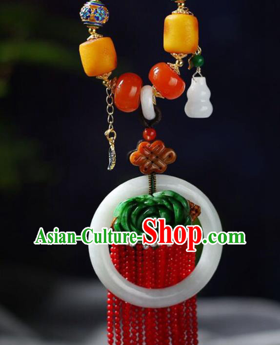 Chinese Classical Garnet Beads Tassel Necklet Pendant Handmade Jadeite Accessories National Necklace Chinese Classical Garnet Beads Tassel Necklet Pendant Handmade Jadeite Accessories National Necklace