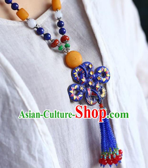 Chinese Classical Lapis Beads Tassel Necklet Pendant Handmade Accessories National Cloisonne Necklace Chinese Classical Lapis Beads Tassel Necklet Pendant Handmade Accessories National Cloisonne Necklace