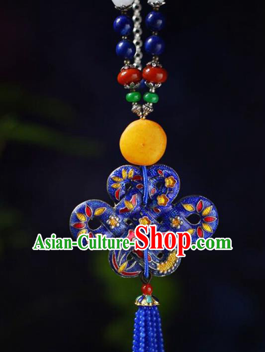 Chinese Classical Lapis Beads Tassel Necklet Pendant Handmade Accessories National Cloisonne Necklace Chinese Classical Lapis Beads Tassel Necklet Pendant Handmade Accessories National Cloisonne Necklace