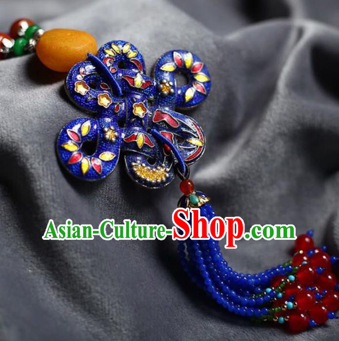Chinese Classical Lapis Beads Tassel Necklet Pendant Handmade Accessories National Cloisonne Necklace Chinese Classical Lapis Beads Tassel Necklet Pendant Handmade Accessories National Cloisonne Necklace