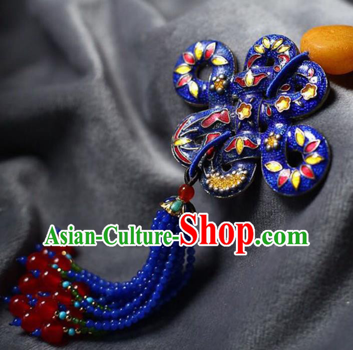 Chinese Classical Lapis Beads Tassel Necklet Pendant Handmade Accessories National Cloisonne Necklace Chinese Classical Lapis Beads Tassel Necklet Pendant Handmade Accessories National Cloisonne Necklace