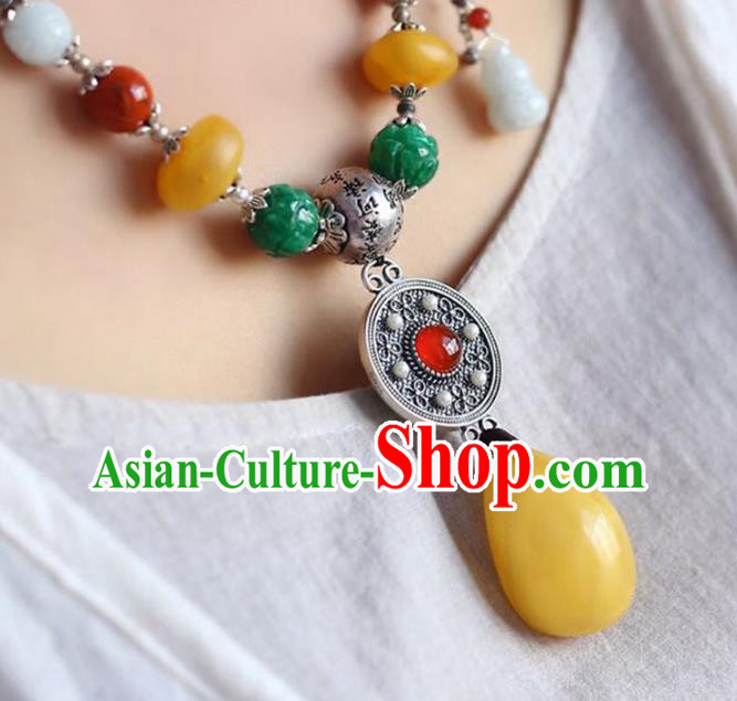 Chinese Classical Beeswax Necklet Pendant Handmade Silver Accessories National Jadeite Beads Necklace Chinese Classical Beeswax Necklet Pendant Handmade Silver Accessories National Jadeite Beads Necklace