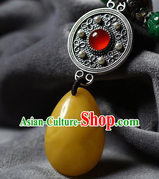 Chinese Classical Beeswax Necklet Pendant Handmade Silver Accessories National Jadeite Beads Necklace Chinese Classical Beeswax Necklet Pendant Handmade Silver Accessories National Jadeite Beads Necklace