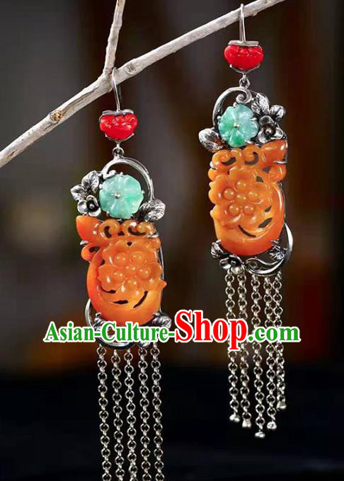 Handmade China National Earrings Traditional Silver Jewelry Accessories Cheongsam Yellow Jade Eardrop Handmade China National Earrings Traditional Silver Jewelry Accessories Cheongsam Yellow Jade Eardrop