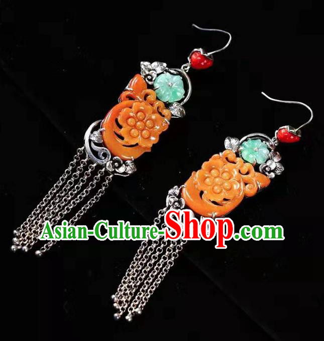 Handmade China National Earrings Traditional Silver Jewelry Accessories Cheongsam Yellow Jade Eardrop Handmade China National Earrings Traditional Silver Jewelry Accessories Cheongsam Yellow Jade Eardrop