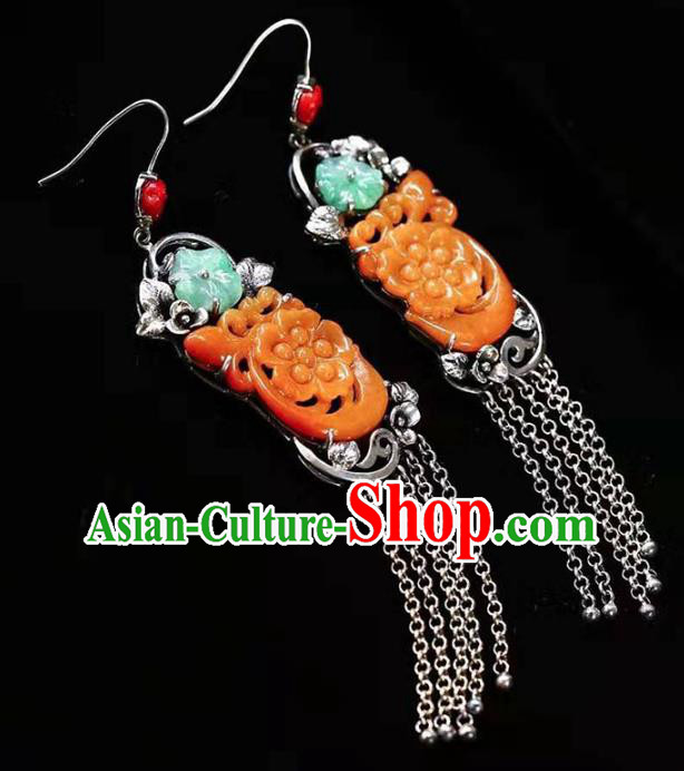 Handmade China National Earrings Traditional Silver Jewelry Accessories Cheongsam Yellow Jade Eardrop Handmade China National Earrings Traditional Silver Jewelry Accessories Cheongsam Yellow Jade Eardrop