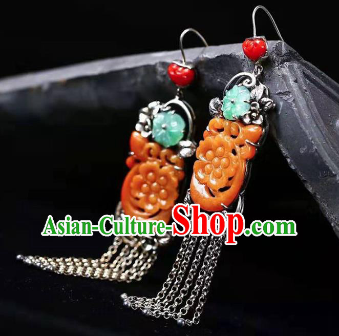 Handmade China National Earrings Traditional Silver Jewelry Accessories Cheongsam Yellow Jade Eardrop Handmade China National Earrings Traditional Silver Jewelry Accessories Cheongsam Yellow Jade Eardrop