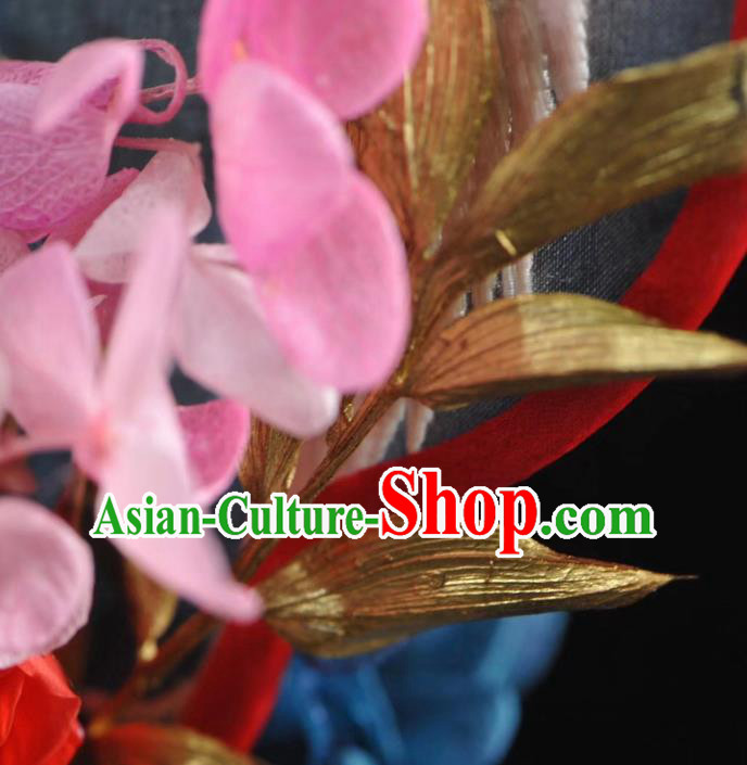 China Embroidered Phoenix Palace Fan Traditional Silk Fan Handmade Red Rose Wedding Fan China Embroidered Phoenix Palace Fan Traditional Silk Fan Handmade Red Rose Wedding Fan