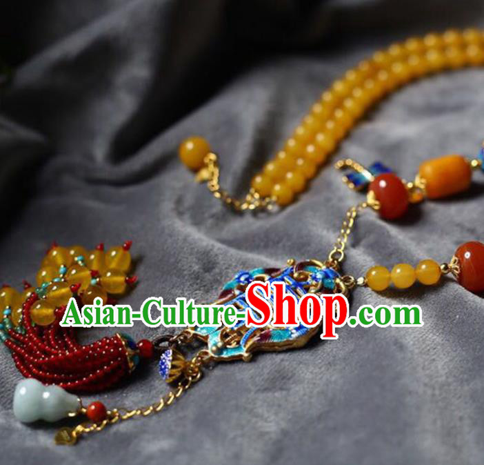 Chinese Classical Cloisonne Necklet Pendant Handmade Accessories National Beeswax Necklace Chinese Classical Cloisonne Necklet Pendant Handmade Accessories National Beeswax Necklace
