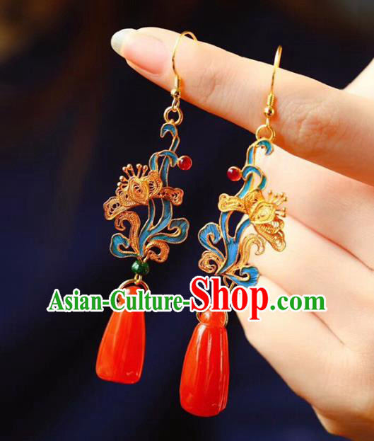 Handmade China Wedding Agate Eardrop Jewelry Traditional Cheongsam Accessories National Filigree Butterfly Earrings Handmade China Wedding Agate Eardrop Jewelry Traditional Cheongsam Accessories National Filigree Butterfly Earrings