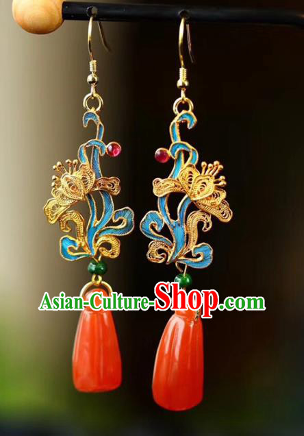 Handmade China Wedding Agate Eardrop Jewelry Traditional Cheongsam Accessories National Filigree Butterfly Earrings Handmade China Wedding Agate Eardrop Jewelry Traditional Cheongsam Accessories National Filigree Butterfly Earrings