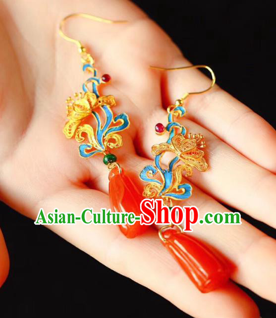 Handmade China Wedding Agate Eardrop Jewelry Traditional Cheongsam Accessories National Filigree Butterfly Earrings Handmade China Wedding Agate Eardrop Jewelry Traditional Cheongsam Accessories National Filigree Butterfly Earrings