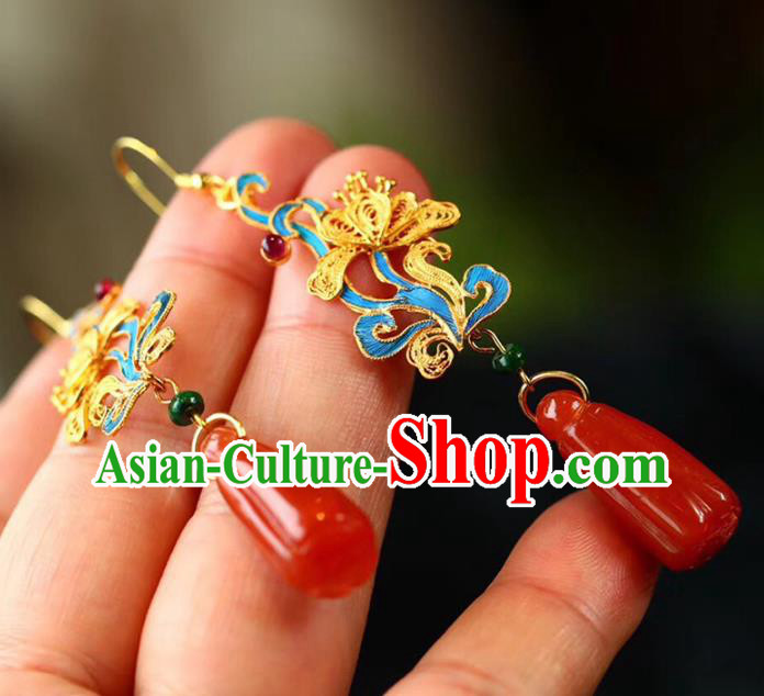 Handmade China Wedding Agate Eardrop Jewelry Traditional Cheongsam Accessories National Filigree Butterfly Earrings Handmade China Wedding Agate Eardrop Jewelry Traditional Cheongsam Accessories National Filigree Butterfly Earrings