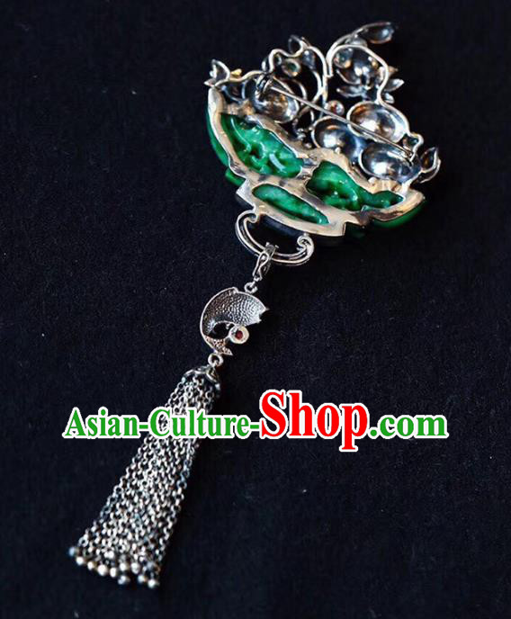 Chinese Classical Jadeite Carving Necklet Pendant Handmade Accessories National Silver Lotus Tassel Necklace Chinese Classical Jadeite Carving Necklet Pendant Handmade Accessories National Silver Lotus Tassel Necklace