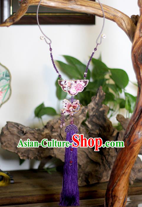 Chinese Classical Embroidered Butterfly Necklet Pendant Handmade Accessories National Purple Tassel Necklace Chinese Classical Embroidered Butterfly Necklet Pendant Handmade Accessories National Purple Tassel Necklace
