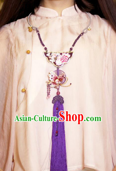 Chinese Classical Embroidered Butterfly Necklet Pendant Handmade Accessories National Purple Tassel Necklace Chinese Classical Embroidered Butterfly Necklet Pendant Handmade Accessories National Purple Tassel Necklace