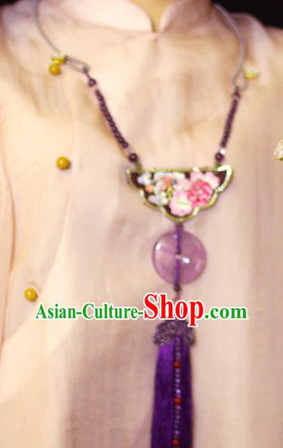 Chinese Classical Embroidered Butterfly Necklet Pendant Handmade Accessories National Purple Tassel Necklace Chinese Classical Embroidered Butterfly Necklet Pendant Handmade Accessories National Purple Tassel Necklace