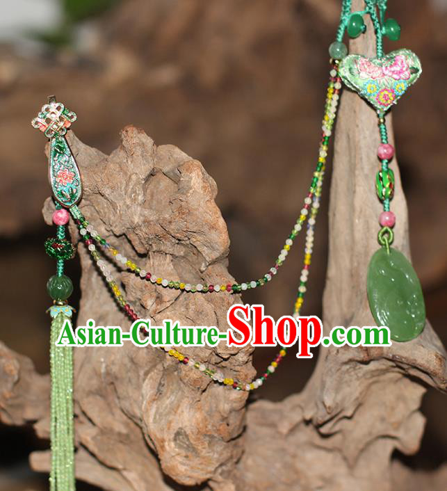 Chinese National Green Beads Tassel Brooch Jade Jewelry Traditional Handmade Cloisonne Accessories Chinese National Green Beads Tassel Brooch Jade Jewelry Traditional Handmade Cloisonne Accessories