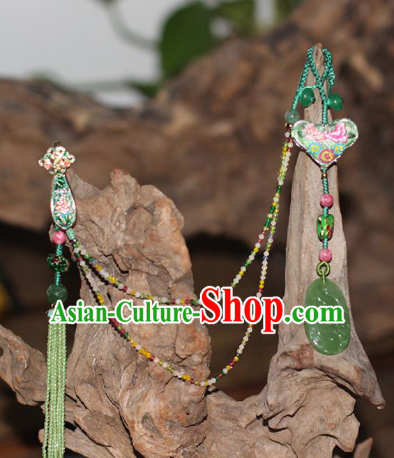 Chinese National Green Beads Tassel Brooch Jade Jewelry Traditional Handmade Cloisonne Accessories Chinese National Green Beads Tassel Brooch Jade Jewelry Traditional Handmade Cloisonne Accessories
