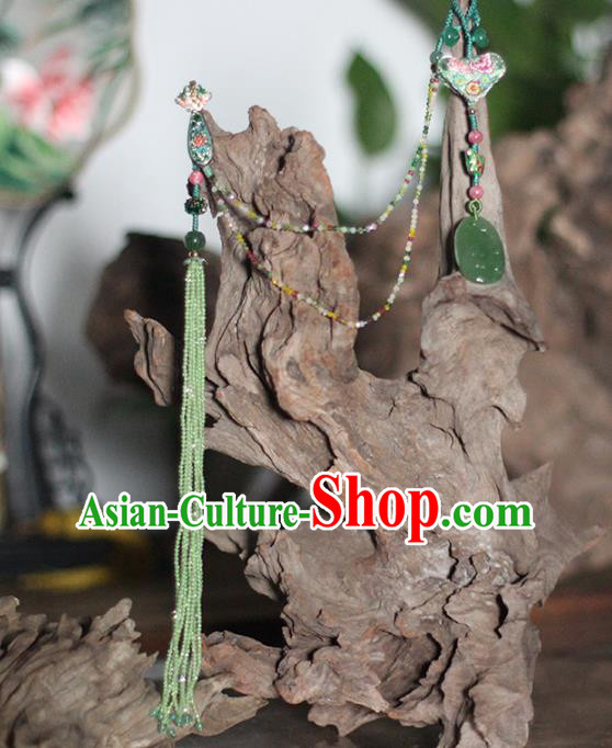 Chinese National Green Beads Tassel Brooch Jade Jewelry Traditional Handmade Cloisonne Accessories Chinese National Green Beads Tassel Brooch Jade Jewelry Traditional Handmade Cloisonne Accessories