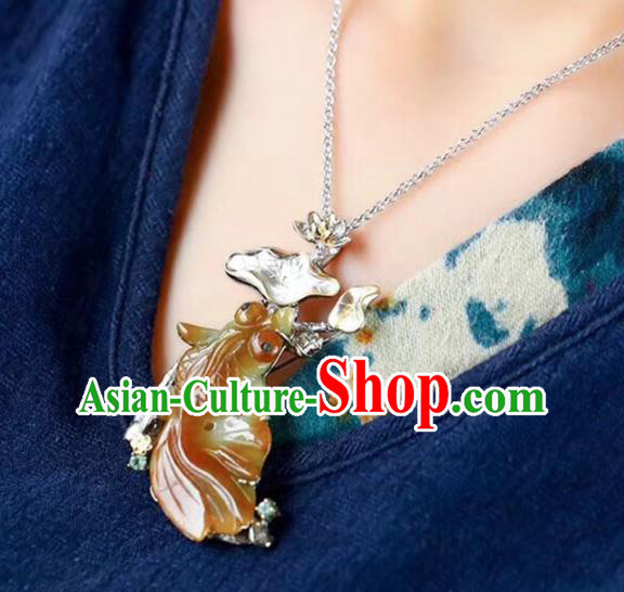 Chinese National Yellow Jade Goldfish Brooch Jewelry Traditional Handmade Silver Lotus Accessories Chinese National Yellow Jade Goldfish Brooch Jewelry Traditional Handmade Silver Lotus Accessories