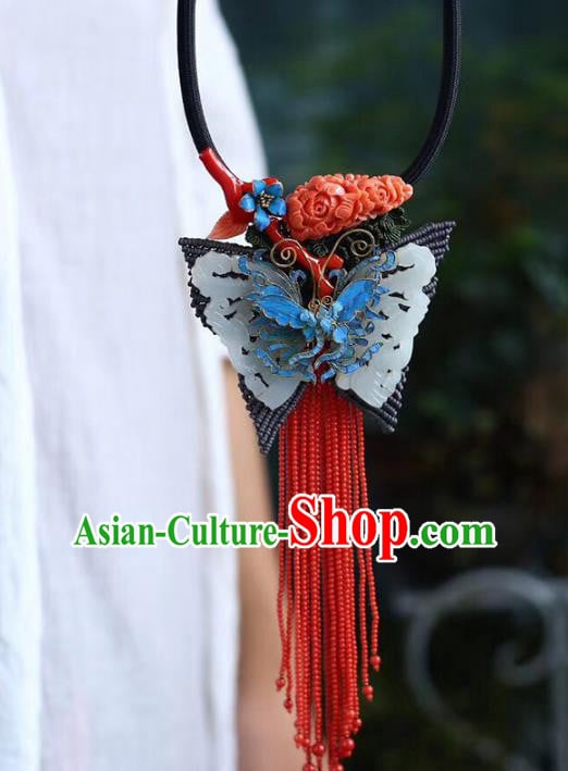 Chinese Classical Jade Butterfly Tassel Necklet Pendant Handmade National Necklace Accessories Chinese Classical Jade Butterfly Tassel Necklet Pendant Handmade National Necklace Accessories