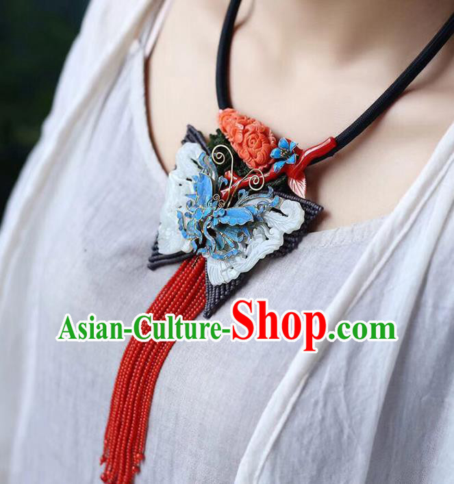 Chinese Classical Jade Butterfly Tassel Necklet Pendant Handmade National Necklace Accessories Chinese Classical Jade Butterfly Tassel Necklet Pendant Handmade National Necklace Accessories