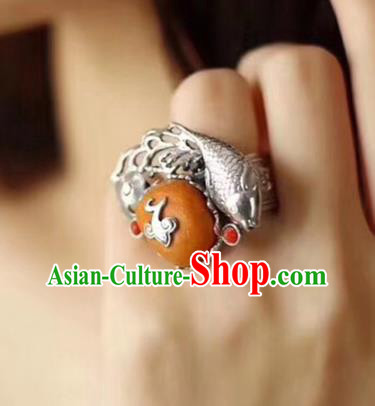 Chinese National Beeswax Ring Jewelry Traditional Handmade Silver Fish Circlet Accessories Chinese National Beeswax Ring Jewelry Traditional Handmade Silver Fish Circlet Accessories
