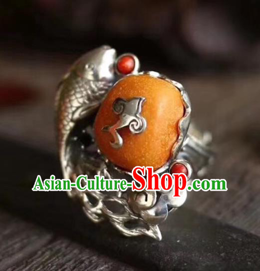 Chinese National Beeswax Ring Jewelry Traditional Handmade Silver Fish Circlet Accessories Chinese National Beeswax Ring Jewelry Traditional Handmade Silver Fish Circlet Accessories