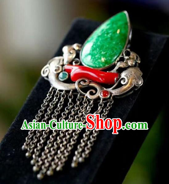 Chinese Classical Silver Tassel Necklet Jade Pendant Handmade National Topaz Rose Necklace Accessories Chinese Classical Silver Tassel Necklet Jade Pendant Handmade National Topaz Rose Necklace Accessories