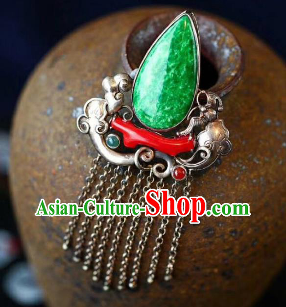 Chinese Classical Silver Tassel Necklet Jade Pendant Handmade National Topaz Rose Necklace Accessories Chinese Classical Silver Tassel Necklet Jade Pendant Handmade National Topaz Rose Necklace Accessories