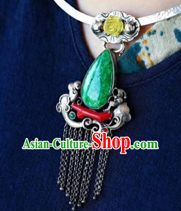 Chinese Classical Silver Tassel Necklet Jade Pendant Handmade National Topaz Rose Necklace Accessories Chinese Classical Silver Tassel Necklet Jade Pendant Handmade National Topaz Rose Necklace Accessories