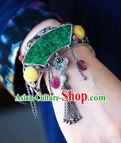 China National Jadeite Bangle Traditional Jewelry Accessories Handmade Retro Silver Carving Bat Bracelet China National Jadeite Bangle Traditional Jewelry Accessories Handmade Retro Silver Carving Bat Bracelet