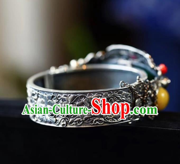 China National Jadeite Bangle Traditional Jewelry Accessories Handmade Retro Silver Carving Bat Bracelet China National Jadeite Bangle Traditional Jewelry Accessories Handmade Retro Silver Carving Bat Bracelet