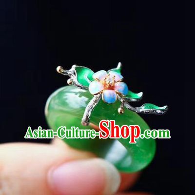 Chinese National Blueing Flower Ring Jewelry Traditional Handmade Silver Jade Circlet Accessories