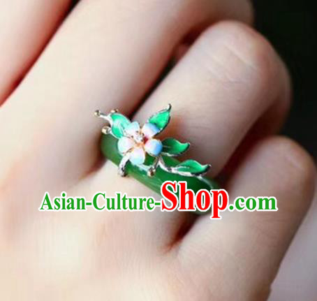 Chinese National Blueing Flower Ring Jewelry Traditional Handmade Silver Jade Circlet Accessories Chinese National Blueing Flower Ring Jewelry Traditional Handmade Silver Jade Circlet Accessories