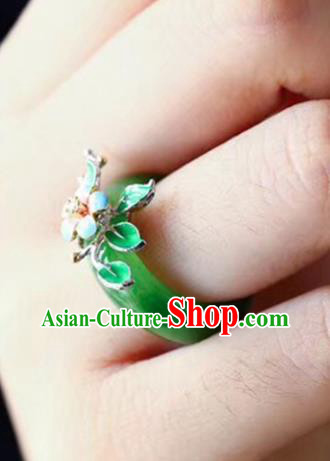 Chinese National Blueing Flower Ring Jewelry Traditional Handmade Silver Jade Circlet Accessories Chinese National Blueing Flower Ring Jewelry Traditional Handmade Silver Jade Circlet Accessories