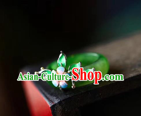 Chinese National Blueing Flower Ring Jewelry Traditional Handmade Silver Jade Circlet Accessories Chinese National Blueing Flower Ring Jewelry Traditional Handmade Silver Jade Circlet Accessories