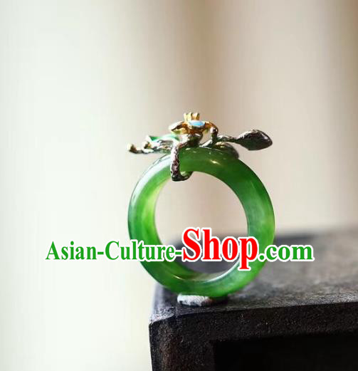 Chinese National Blueing Flower Ring Jewelry Traditional Handmade Silver Jade Circlet Accessories Chinese National Blueing Flower Ring Jewelry Traditional Handmade Silver Jade Circlet Accessories